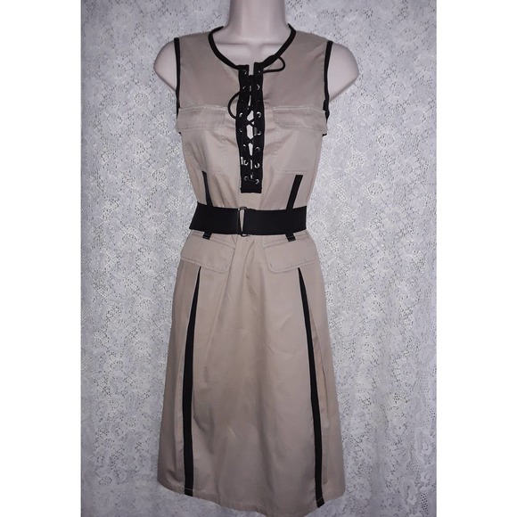 Dolce & Gabbana Dresses & Skirts - Dolce & Gabbana Sz 40 IT Tan & Black Fitted, Pleated Dress EUC